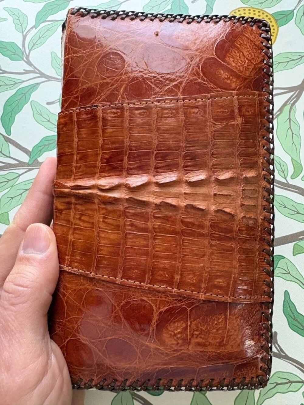 Genuine Alligator Leather Clutch Wallet Laced Brown Snap Closure
